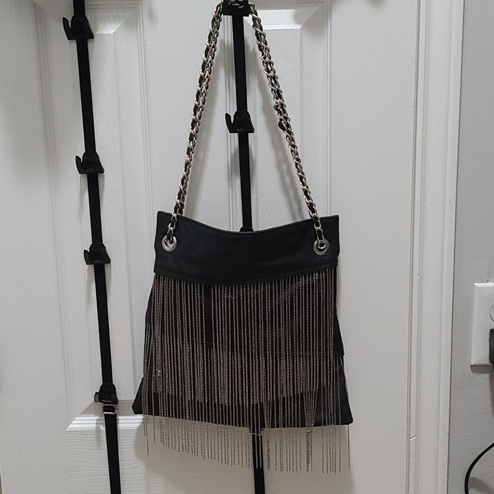 Olivia + Joy black metal fringe purse